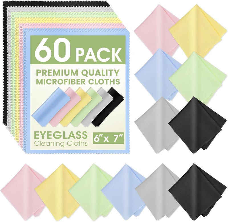 Zeefpod 60-Pack Microfiber Cleaning Cloths for Glasses, 6x7 Inch Premium Lens Cleaning Cloth for Screens, Cameras, Eyeglasses, Cell Phone, LCD TV Screens，Assorted Colors - Image 1